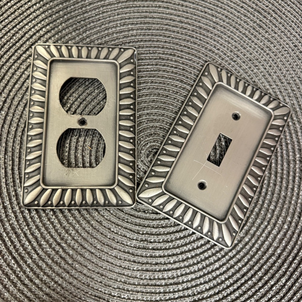 Pewter Silver Ornate Wall Plate Set Duplex Outlet Single Toggle Switch Covers